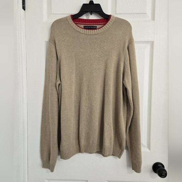 Tommy Hilfiger Knitted Sweater Unisex XL Retro 90s Y2K Beige Cotton - Picture 1 of 11